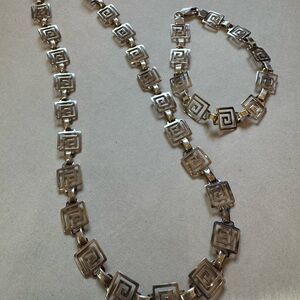 Sterling Silver Geometric Necklac and Bracelet Set